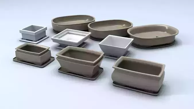 Bonsai pots Low-poly 3D model
