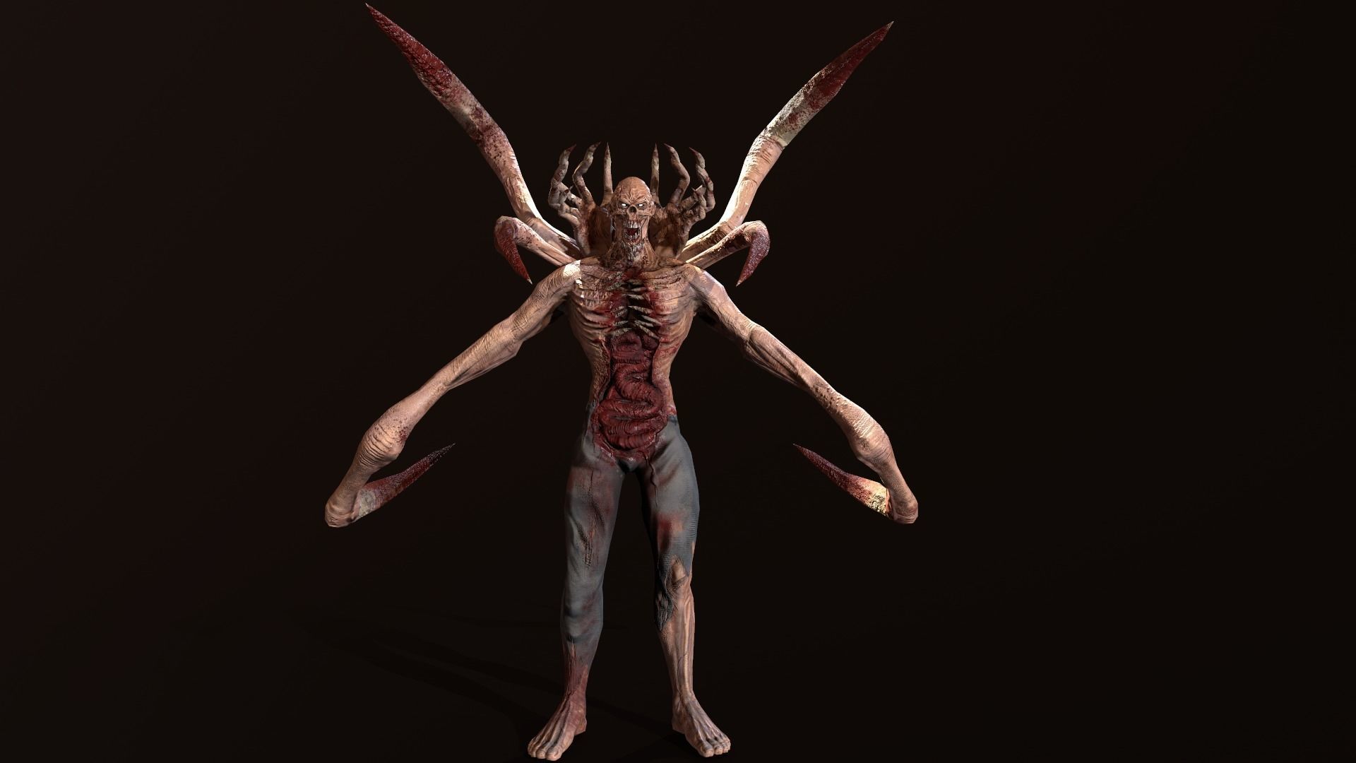 Mutant2 demon with long claws Low-poly 3D model_4