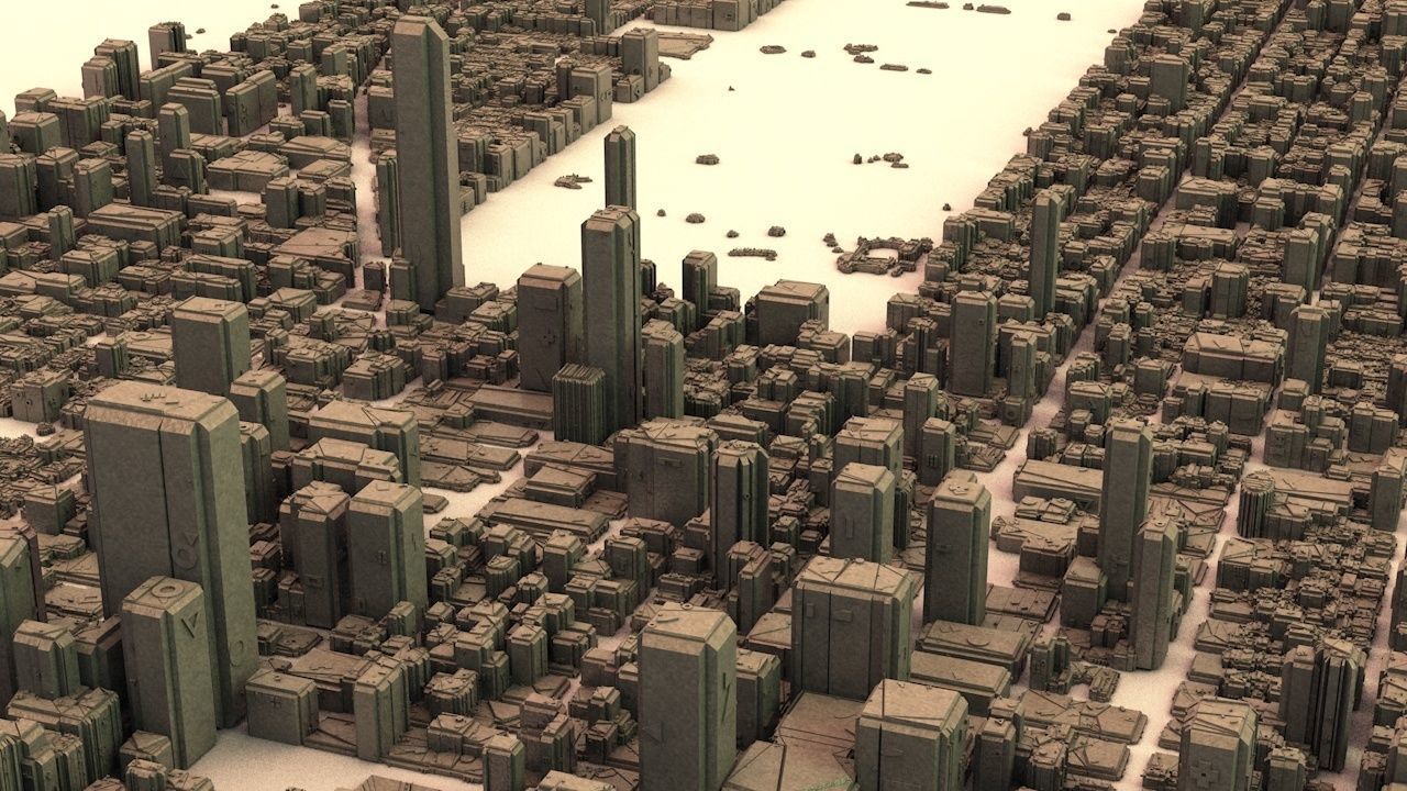 Sci-Fi Manhattan Buildings 3D model_1