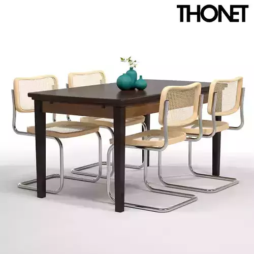 Thonet Chair S32 Wood table 3D model