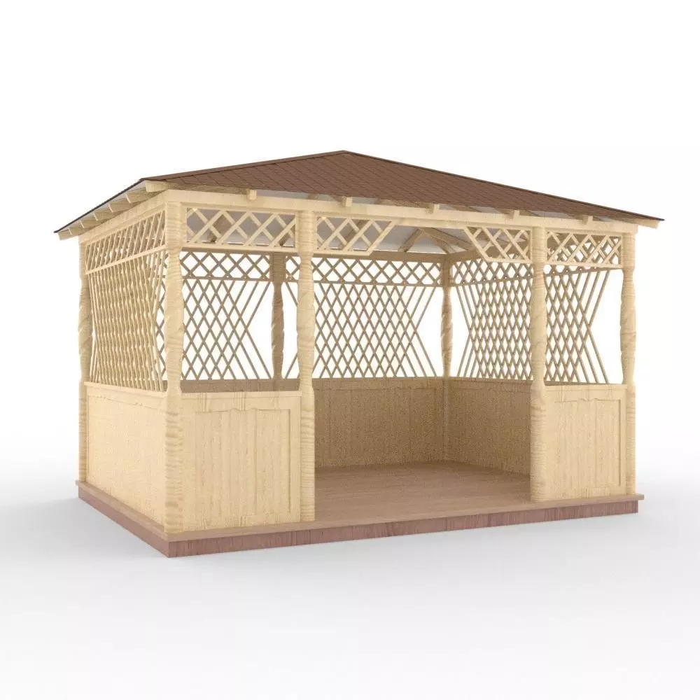 pavilion wooden gazebo 3D model_0