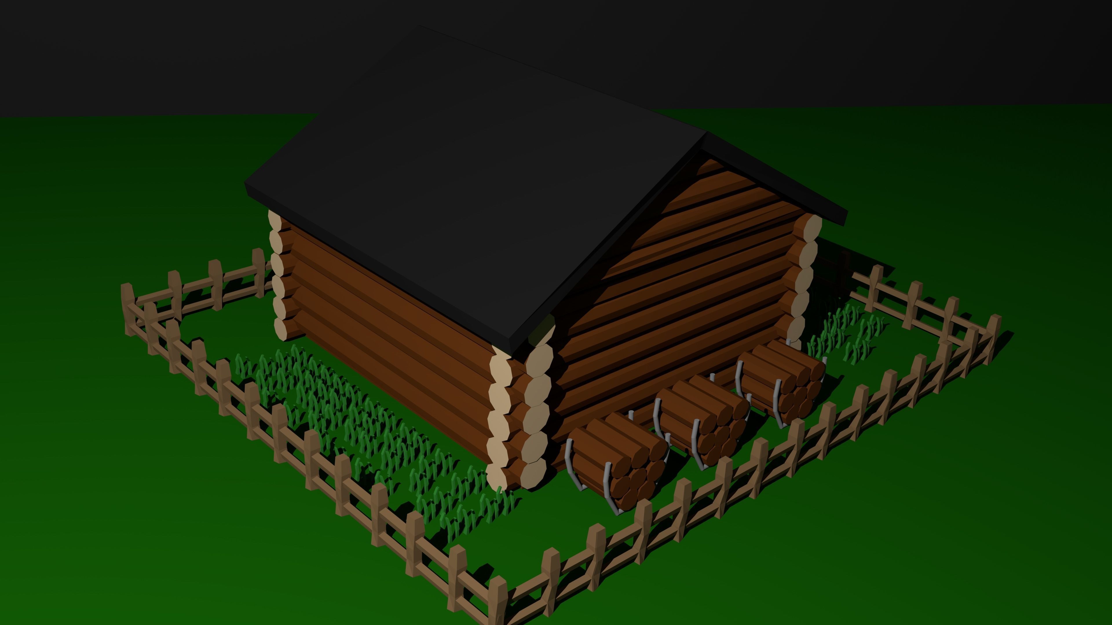 Wooden house Free low-poly 3D model_2