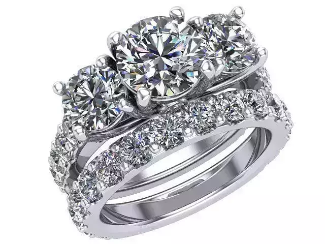 Three stone ring share prong setting