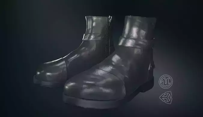 Black Leather Boots 7 Low-poly 3D model