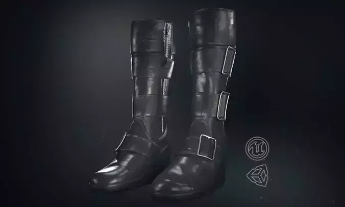 Black Leather Boots 6 Low-poly 3D model