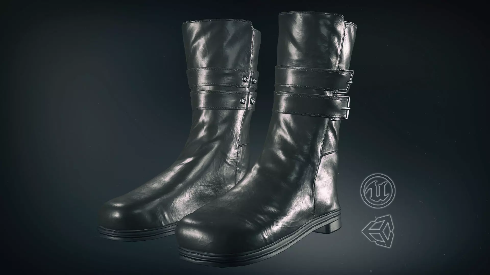 Black Leather Boots 4 Low-poly 3D model