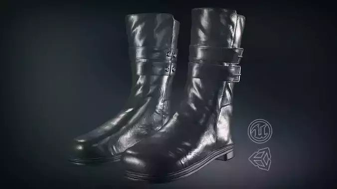 Black Leather Boots 4 Low-poly 3D model