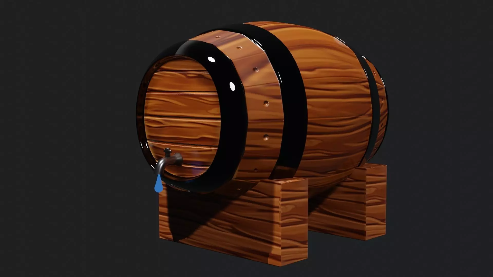 Cartoon Water Barrel with Drip 3D model