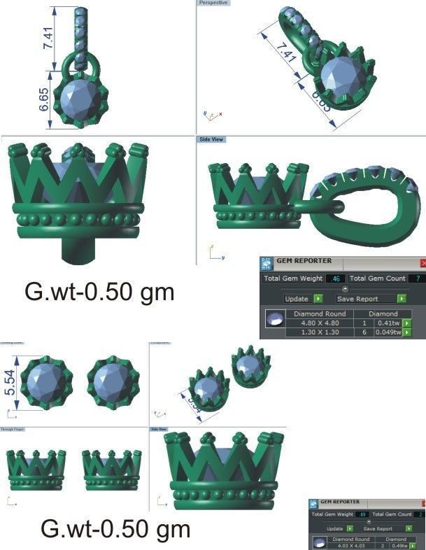 Solitaire pendant-earrings set 3dm stl render detail 3D print 3D print model_47