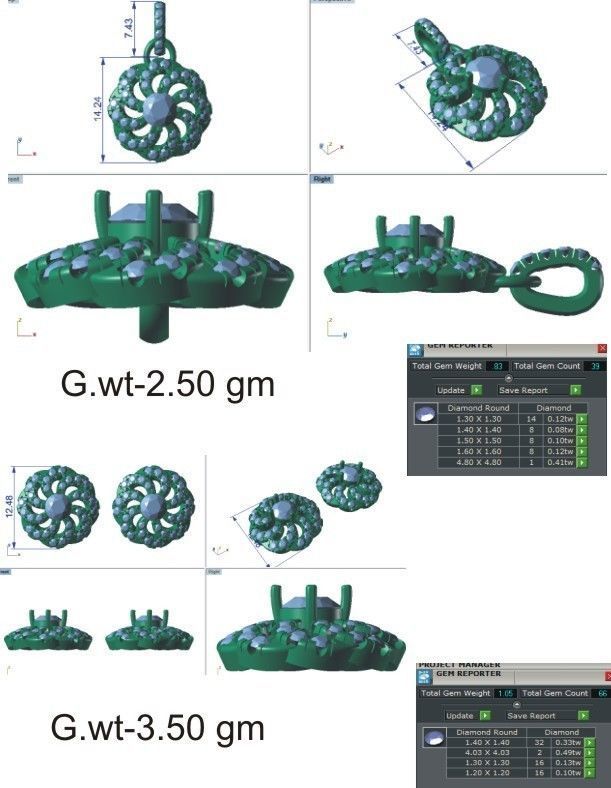 Solitaire pendant-earrings set 3dm stl render detail 3D print 3D print model_48