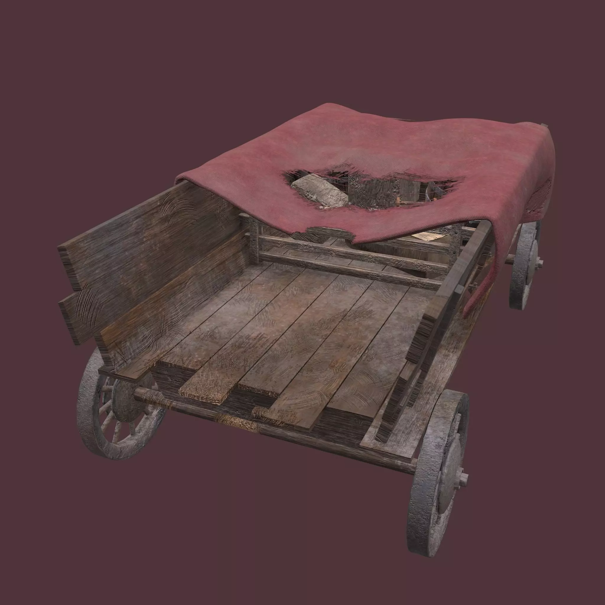 Wooden Wagon With Junk Low-poly 3D model