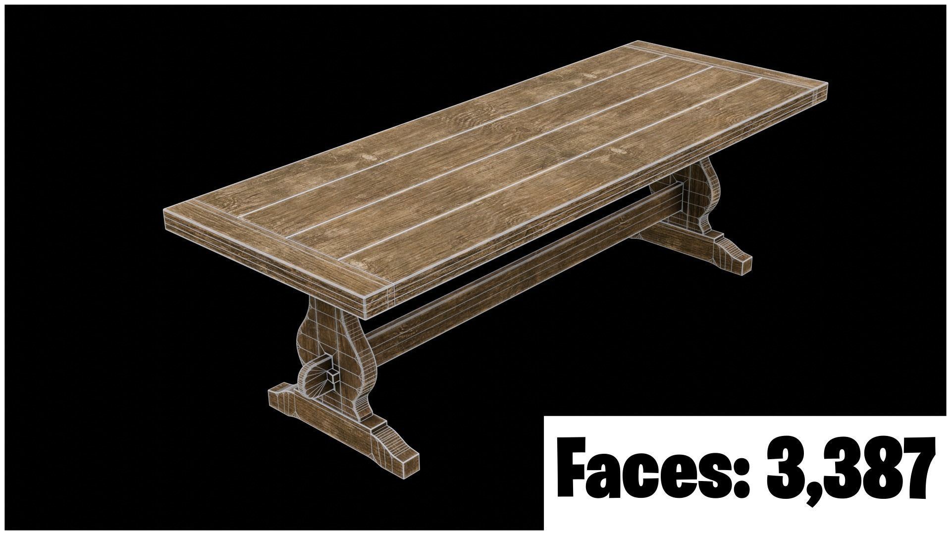 Medieval wooden long table Free low-poly 3D model_2
