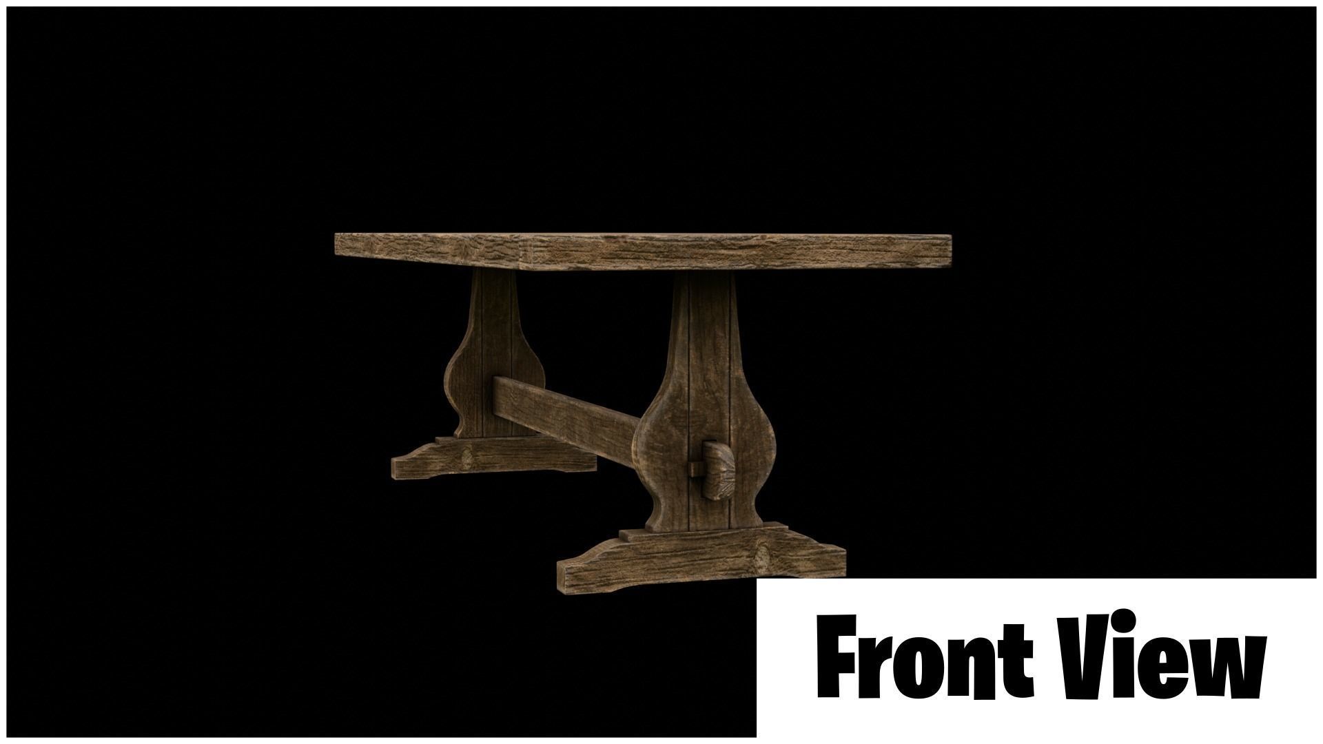 Medieval wooden long table Free low-poly 3D model_3