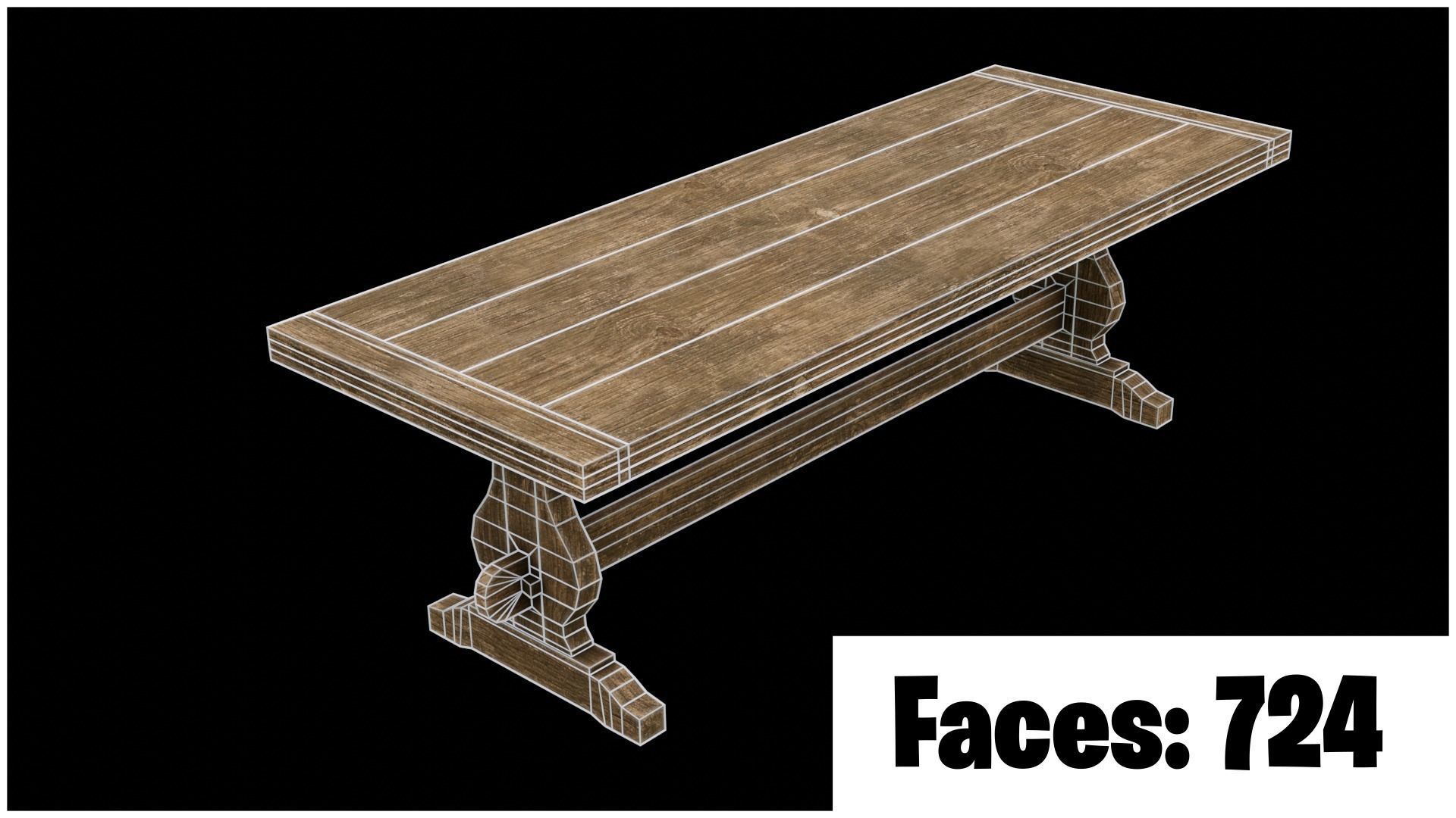 Medieval wooden long table Free low-poly 3D model_1