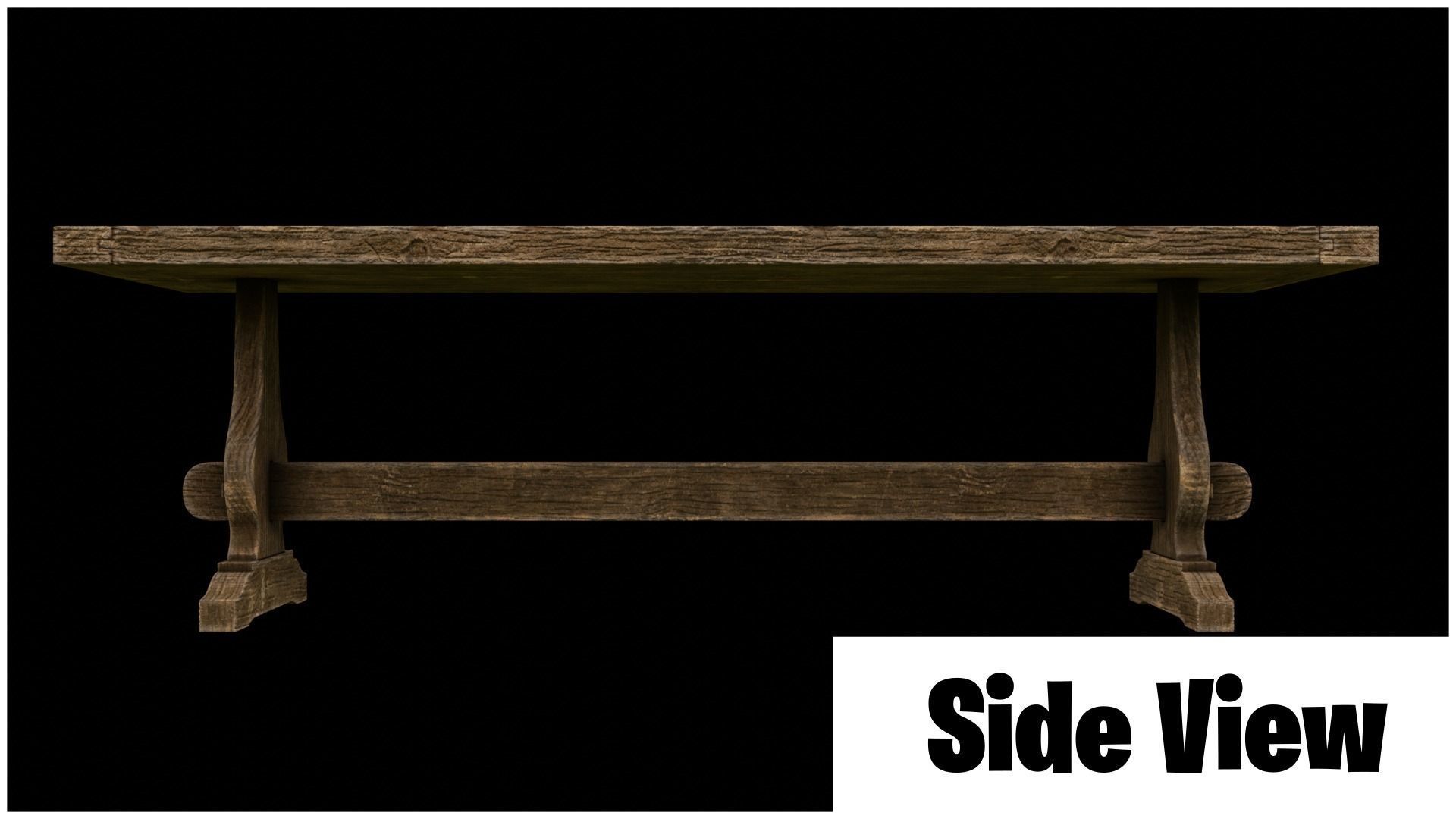 Medieval wooden long table Free low-poly 3D model_4