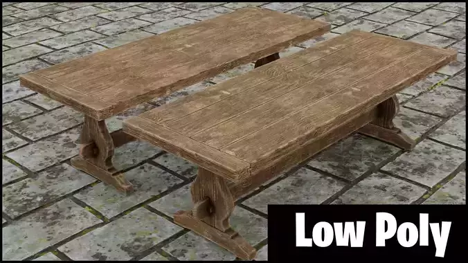 Medieval wooden long table