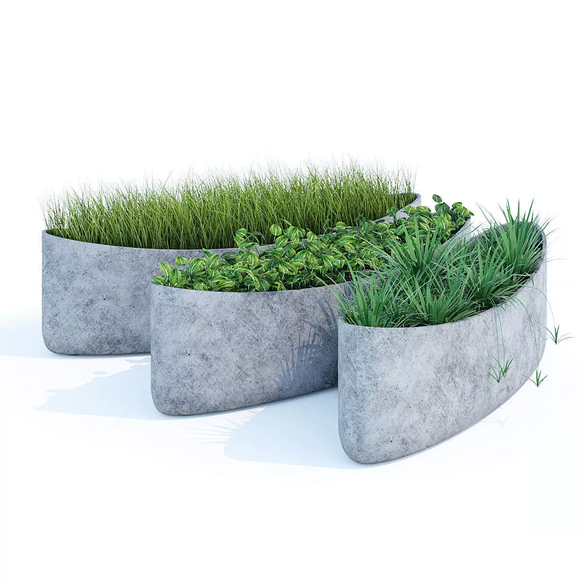 Plantship concrete planter with grass in it 3D model