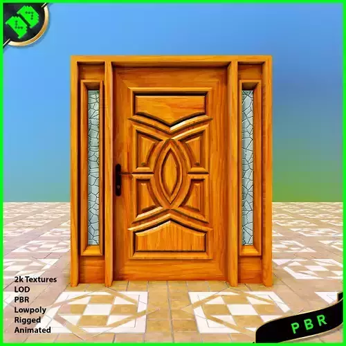 Single Wooden Door Low-poly 3D model