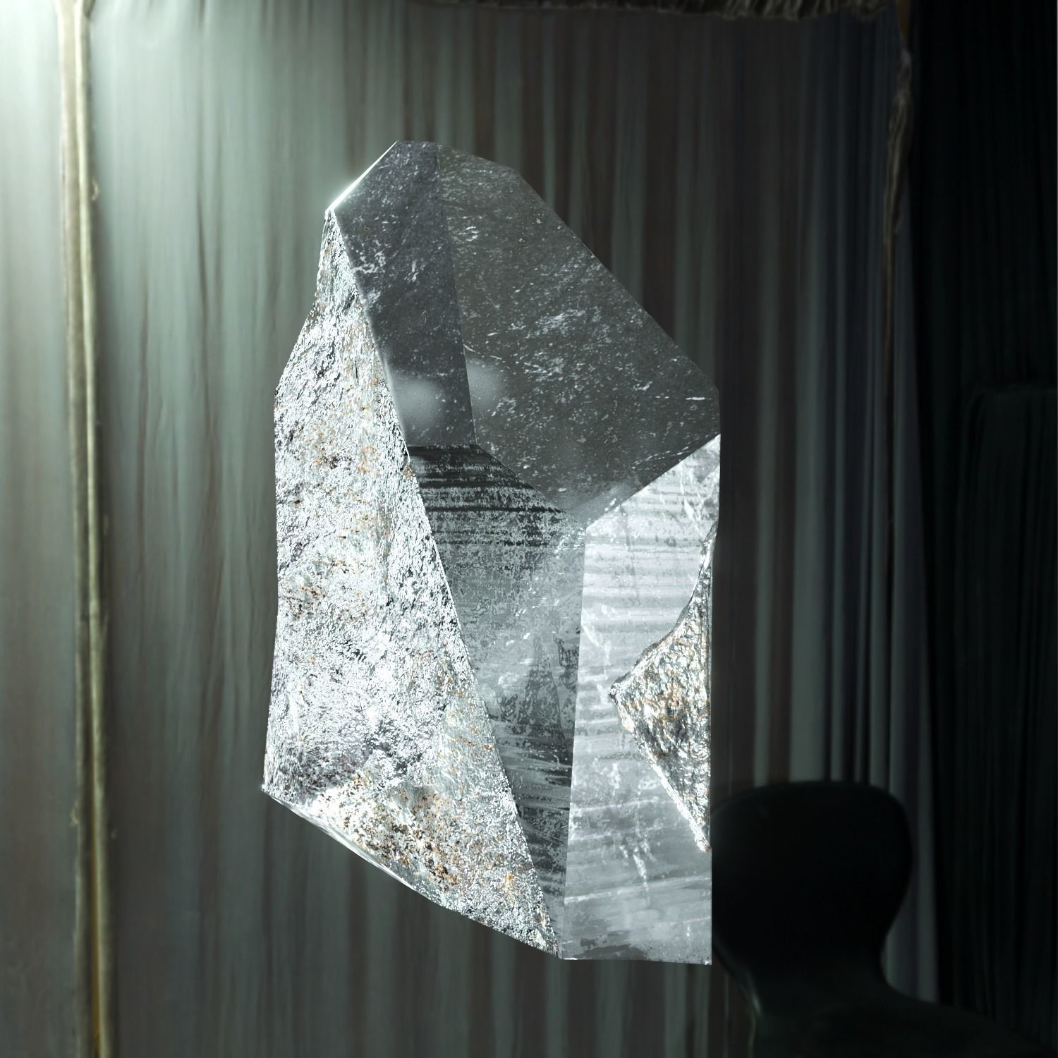 Small fractured quartz crystal Low-poly 3D model_4