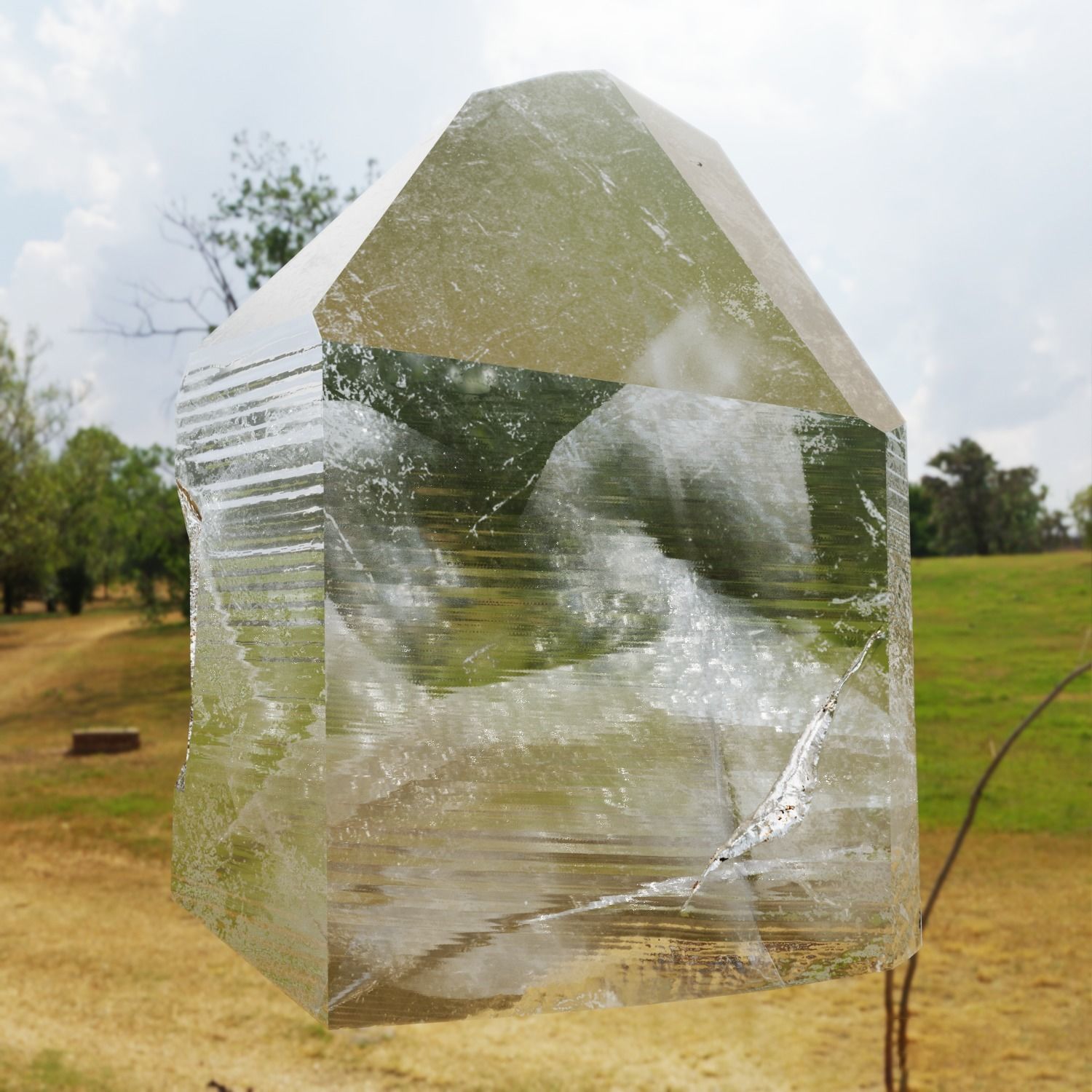 Small fractured quartz crystal Low-poly 3D model_6