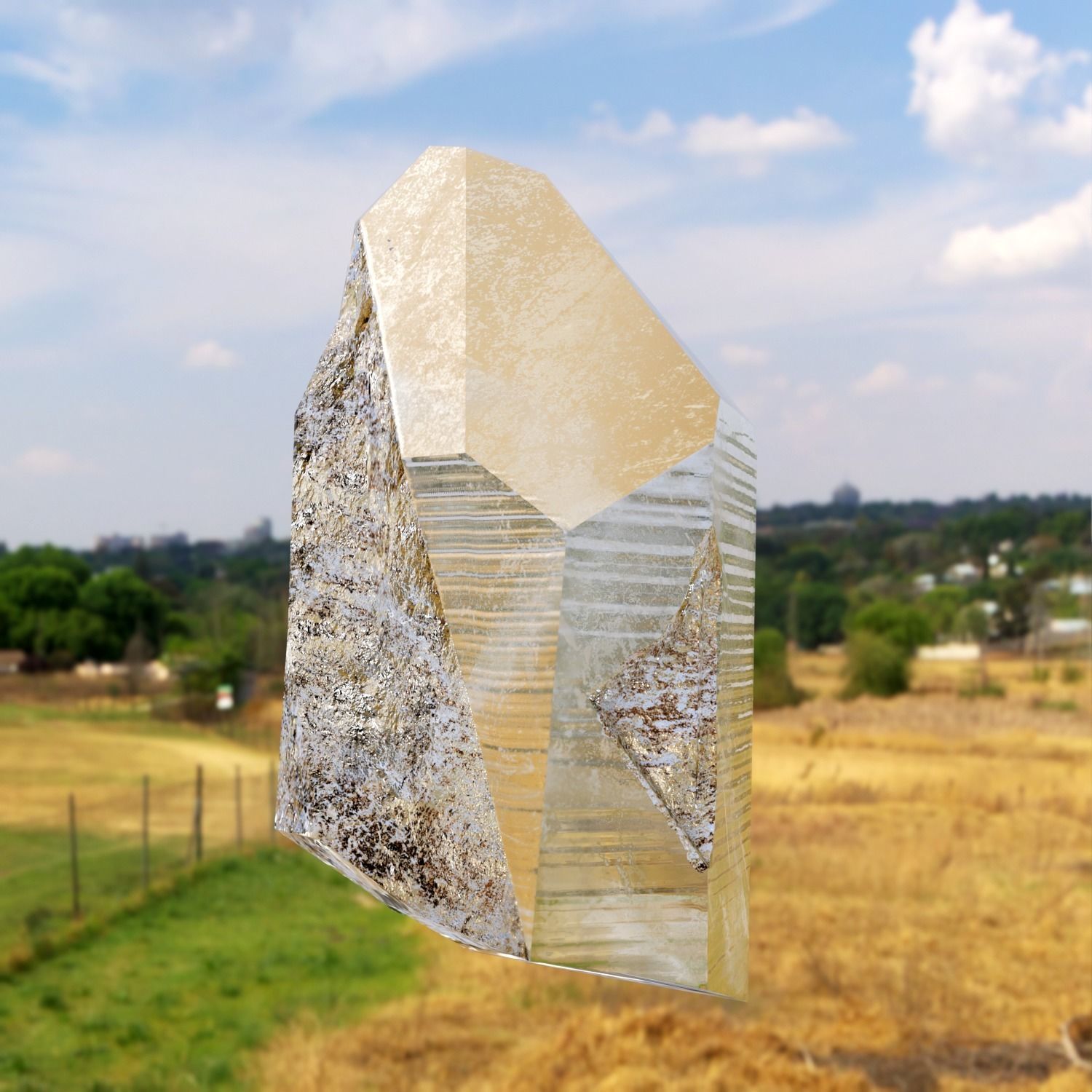 Small fractured quartz crystal Low-poly 3D model_8