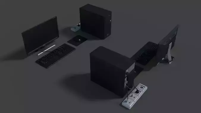 Office Desktop Computer Low-poly 3D model