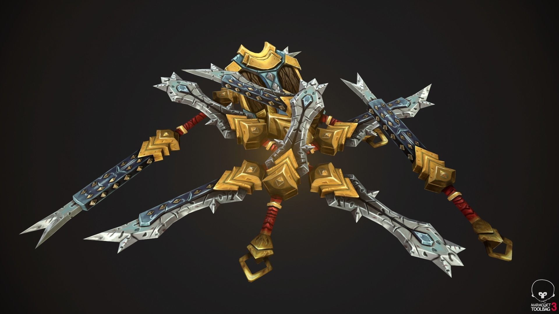 Stylized Handpainted Sword and Shield Low-poly 3D model_9