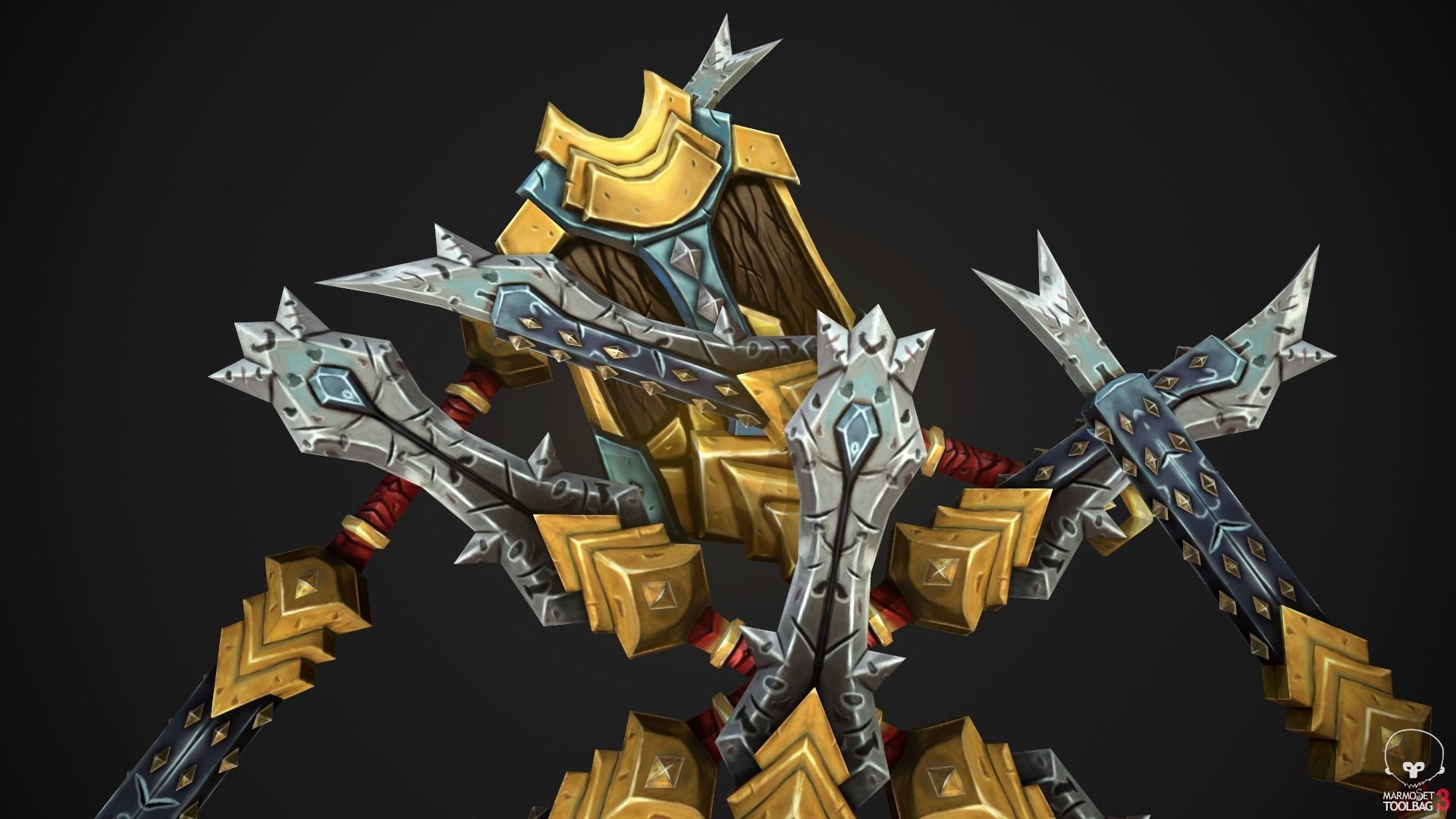 Stylized Handpainted Sword and Shield Low-poly 3D model_11