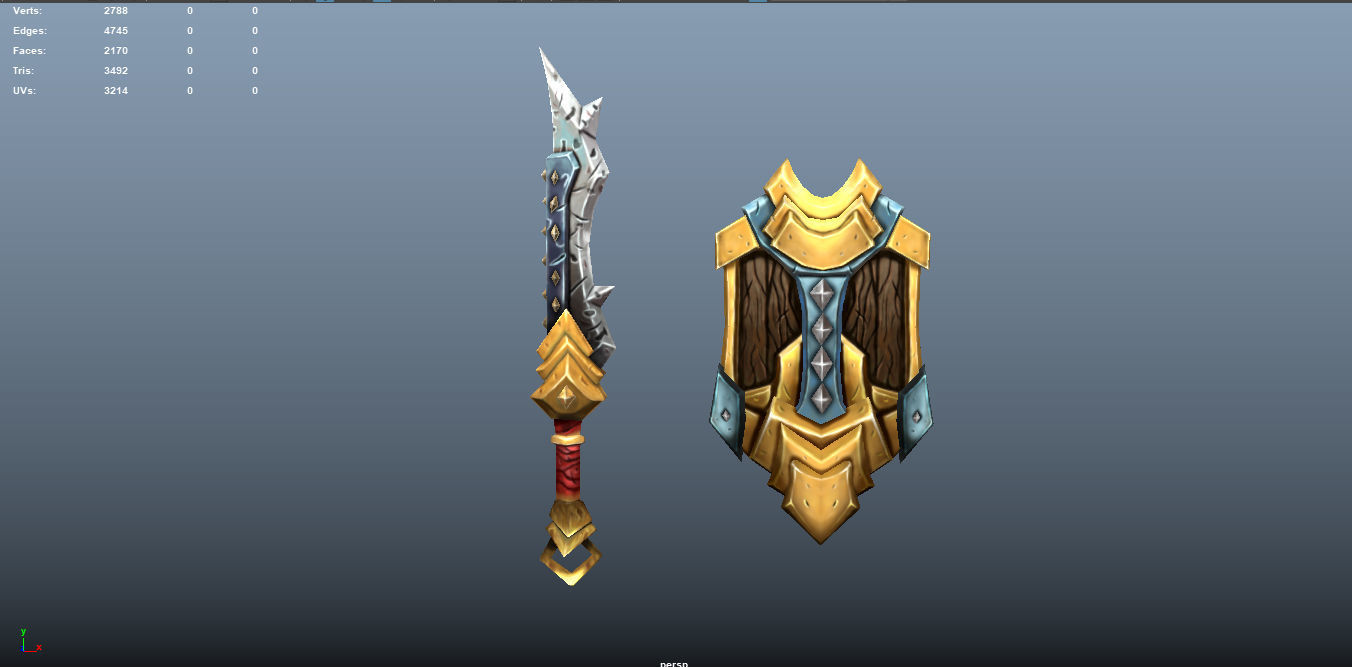 Stylized Handpainted Sword and Shield Low-poly 3D model_25