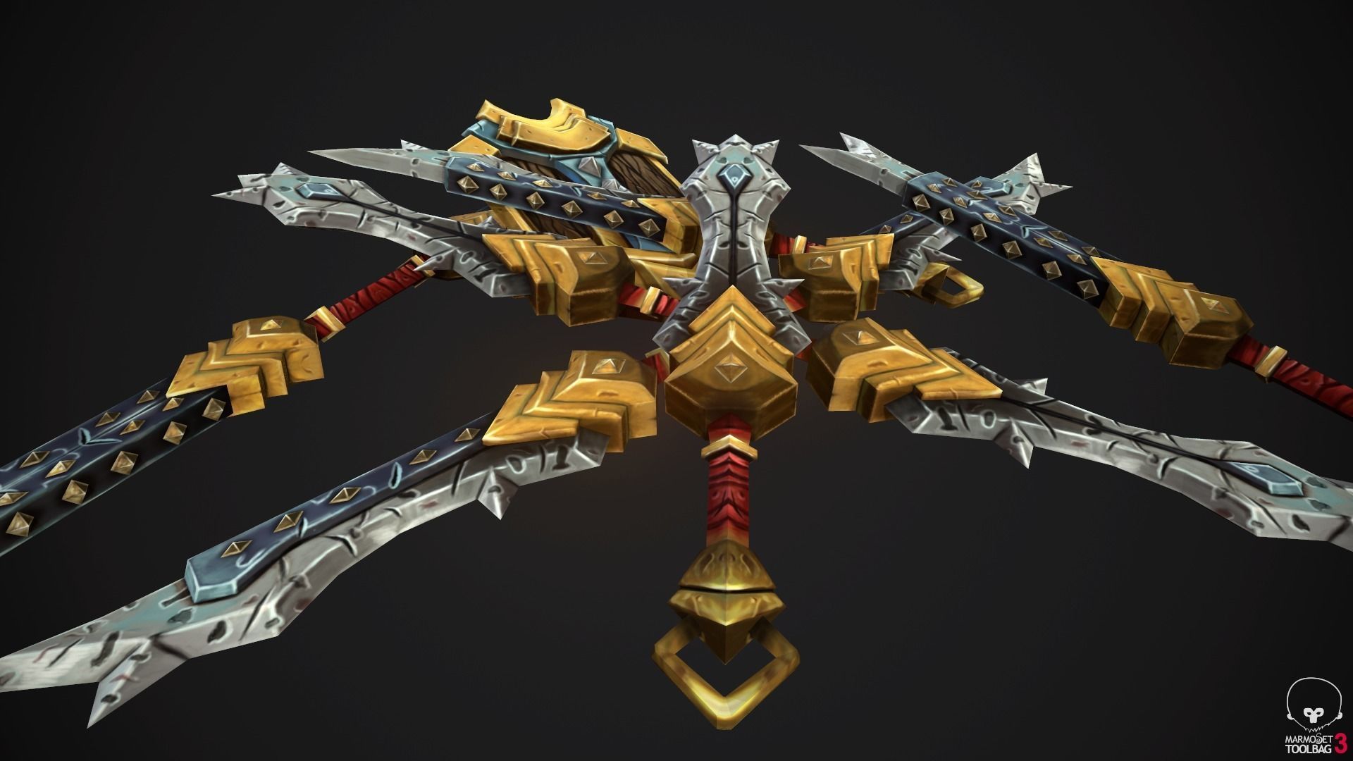 Stylized Handpainted Sword and Shield Low-poly 3D model_8