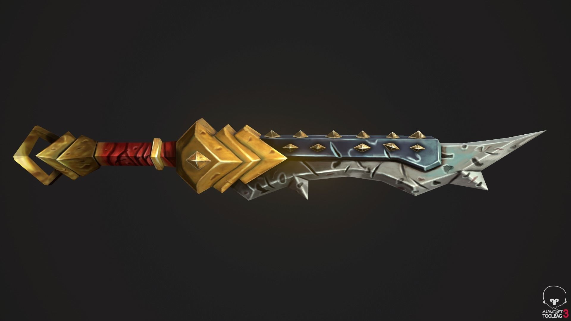 Stylized Handpainted Sword and Shield Low-poly 3D model_12