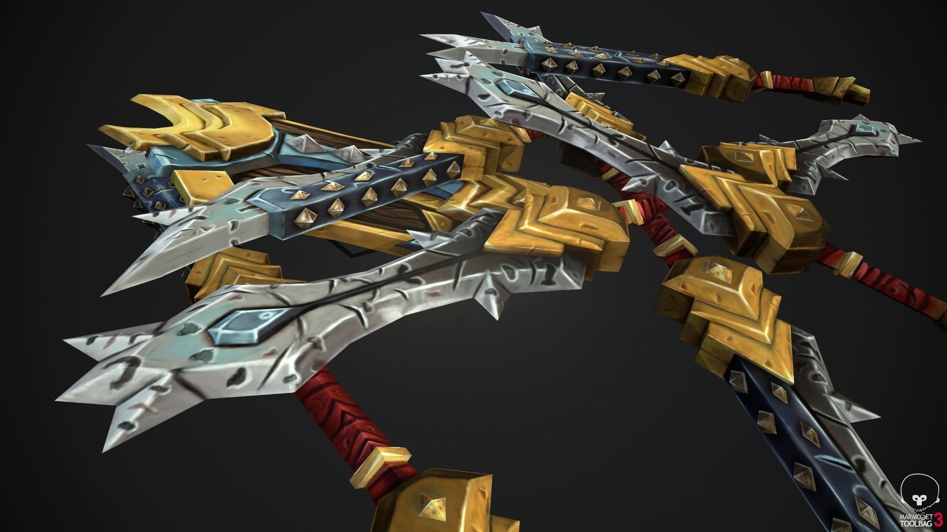 Stylized Handpainted Sword and Shield Low-poly 3D model_10