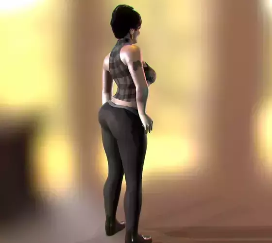 Realistic Keira woman in patterned pants Low-poly 3D model
