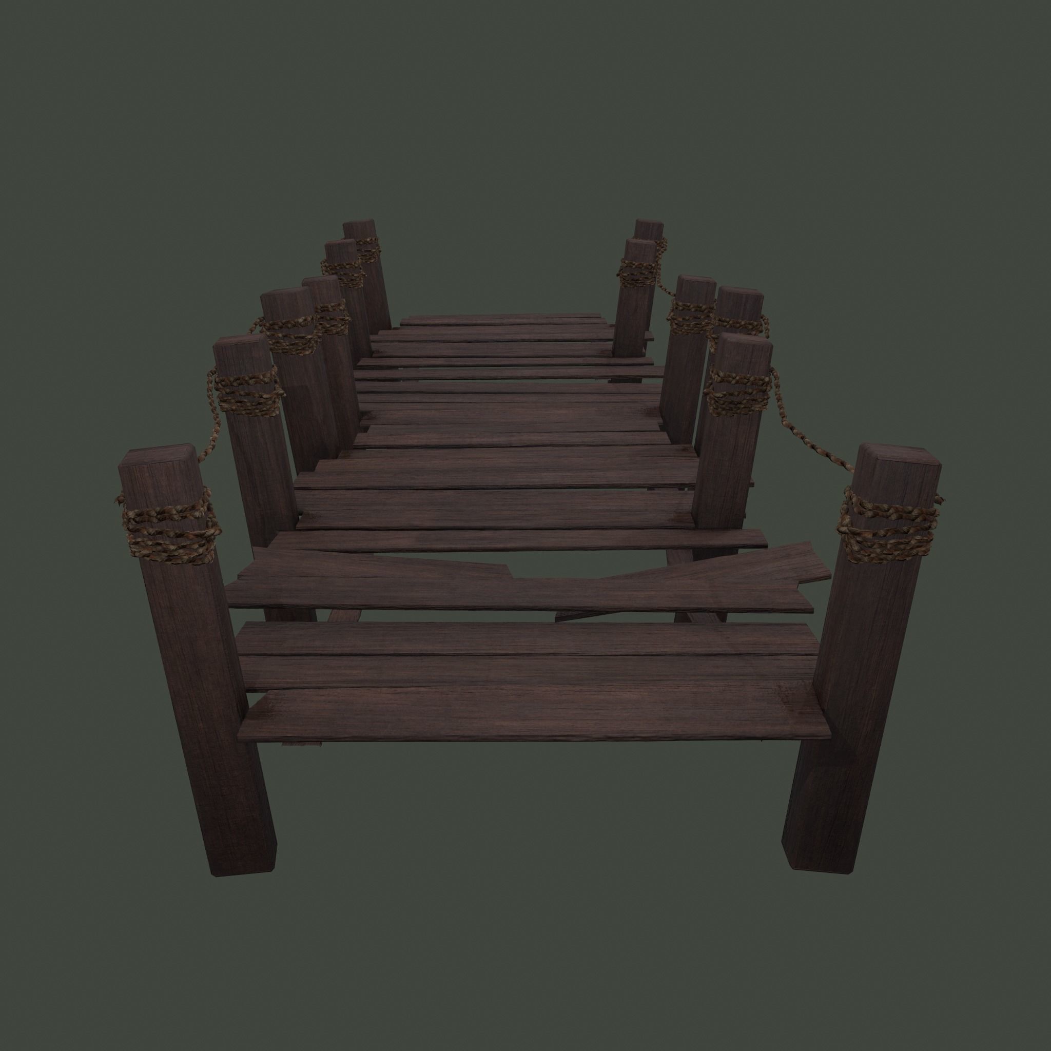 Wooden Straight Modular Dock 2 Piece Set Low-poly 3D model_7