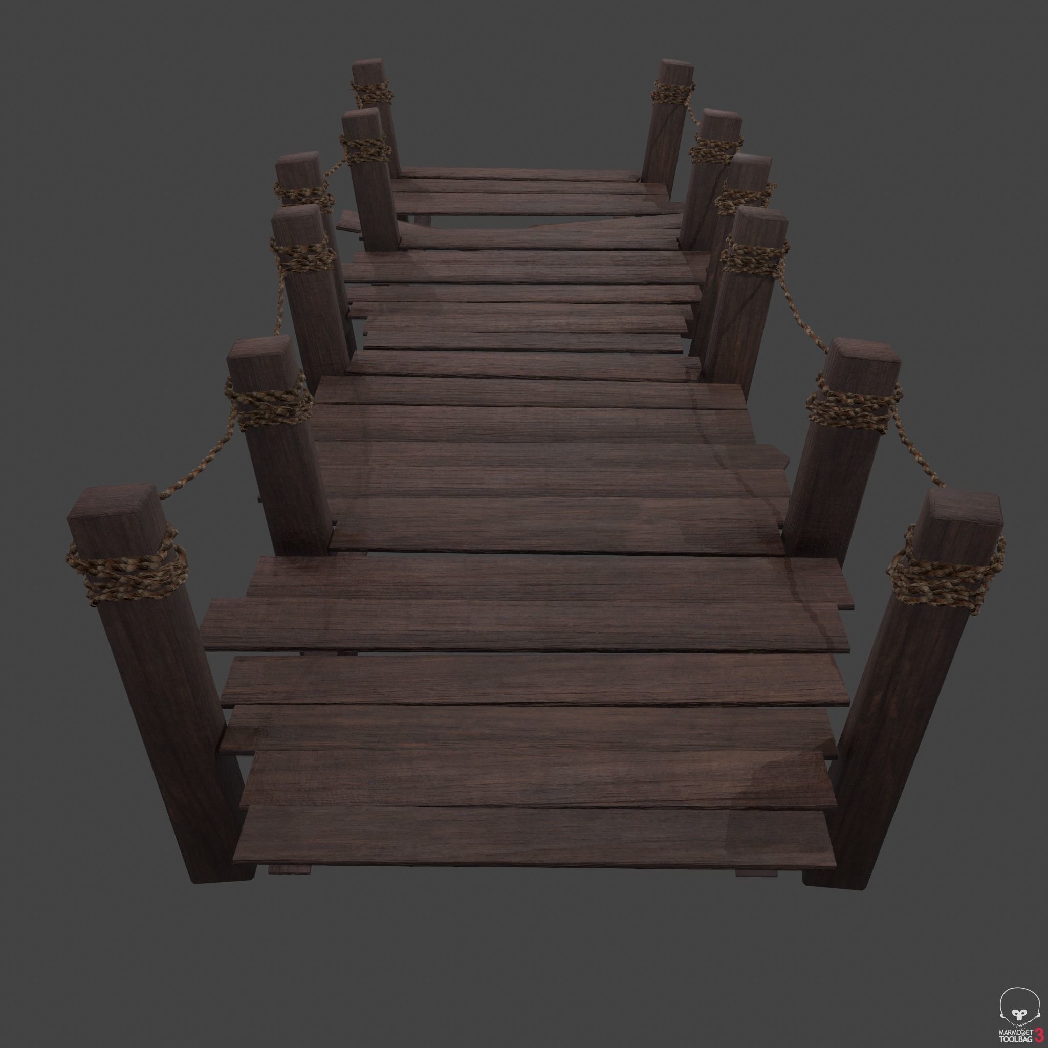 Wooden Straight Modular Dock 2 Piece Set Low-poly 3D model_17
