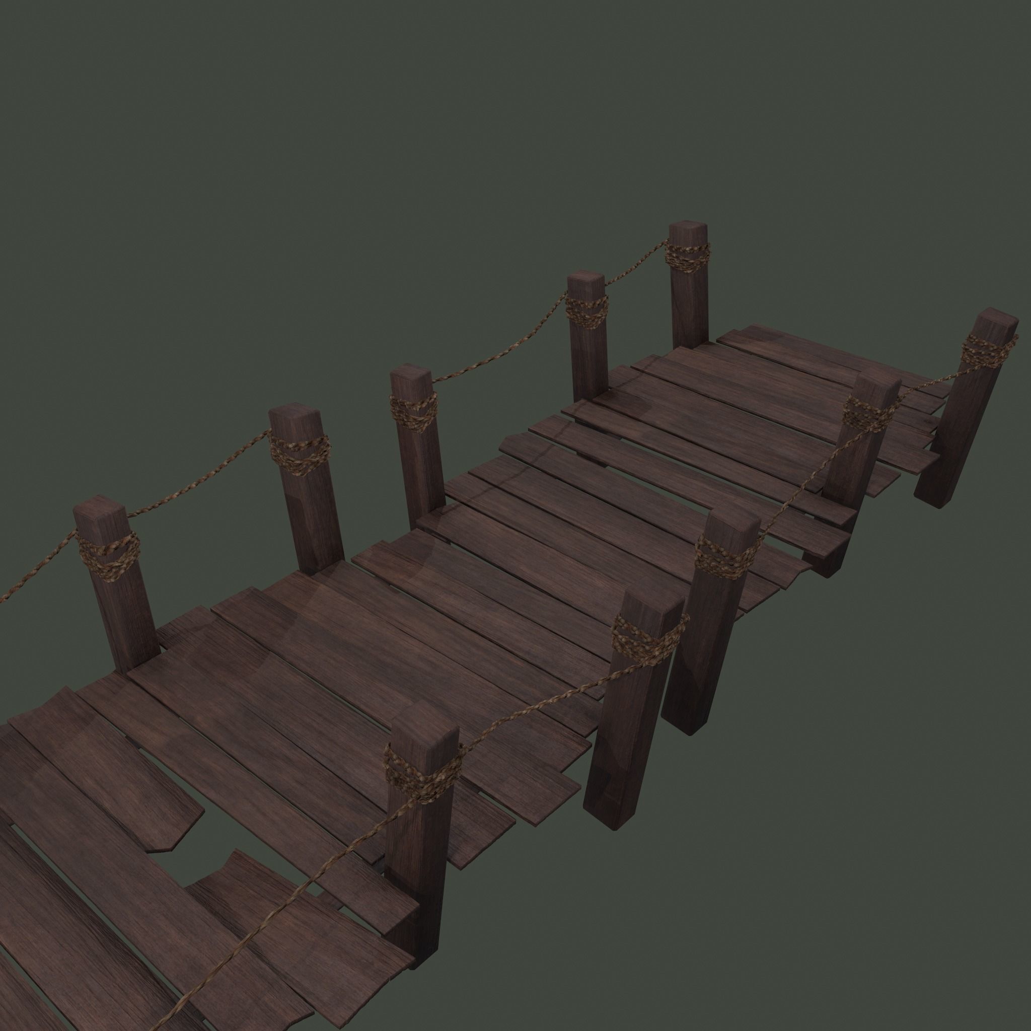 Wooden Straight Modular Dock 2 Piece Set Low-poly 3D model_6