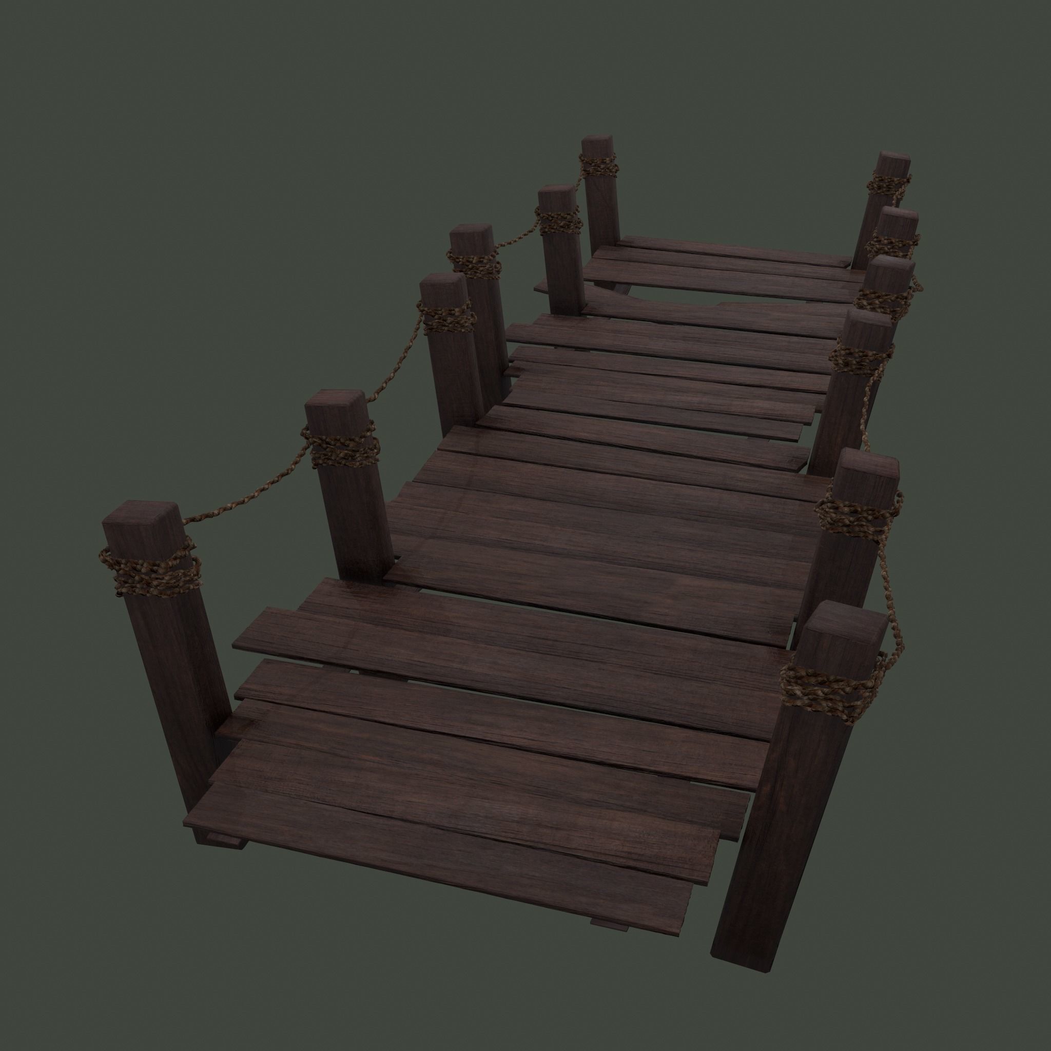Wooden Straight Modular Dock 2 Piece Set Low-poly 3D model_14