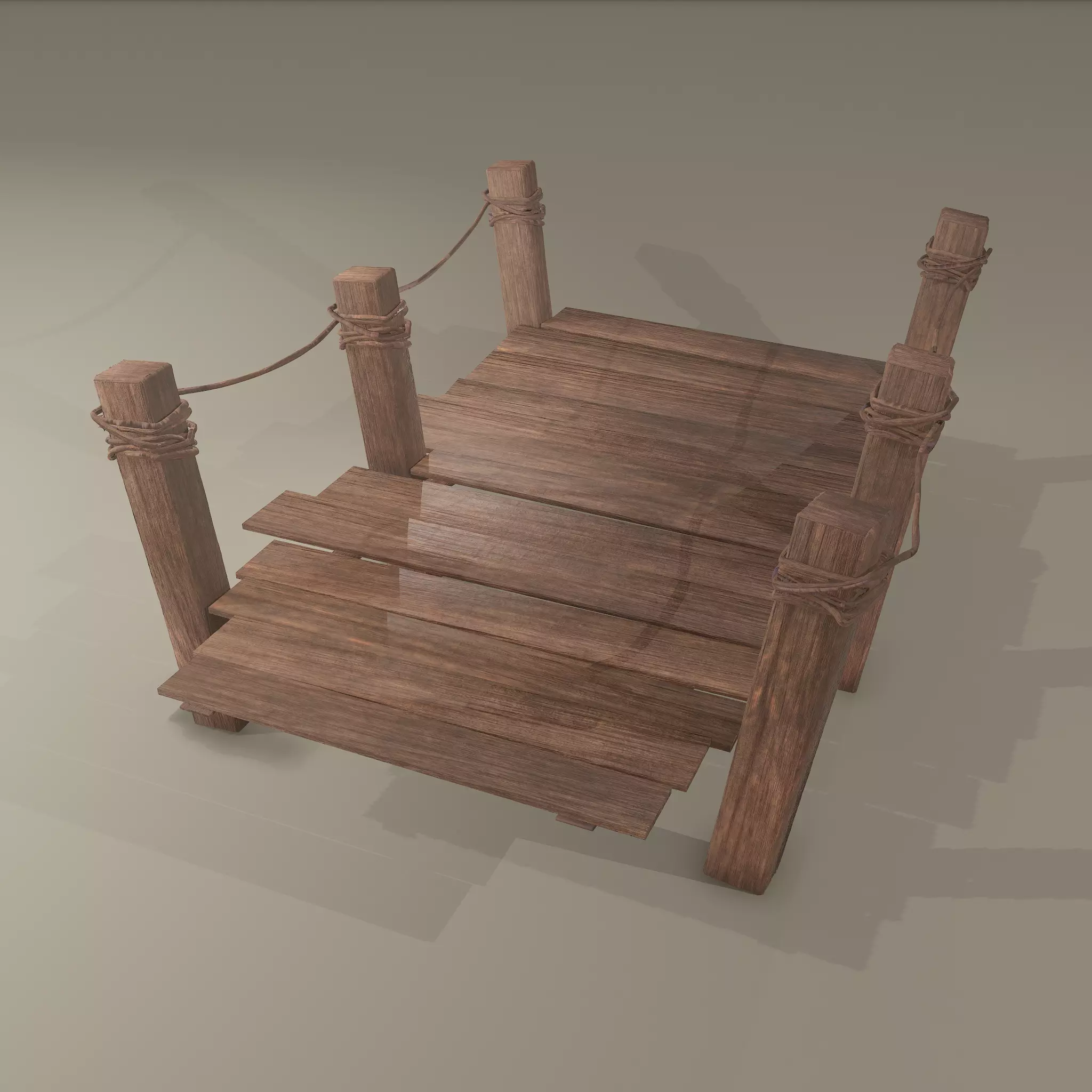Wooden Straight Modular Dock 2 Piece Set Low-poly 3D model_0