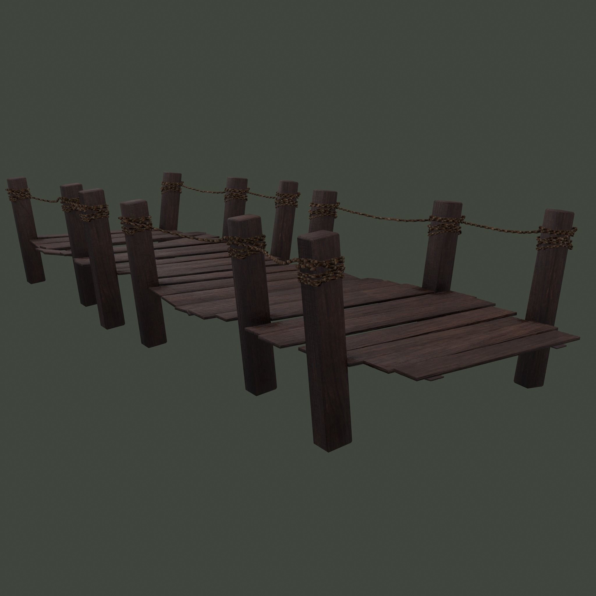 Wooden Straight Modular Dock 2 Piece Set Low-poly 3D model_15