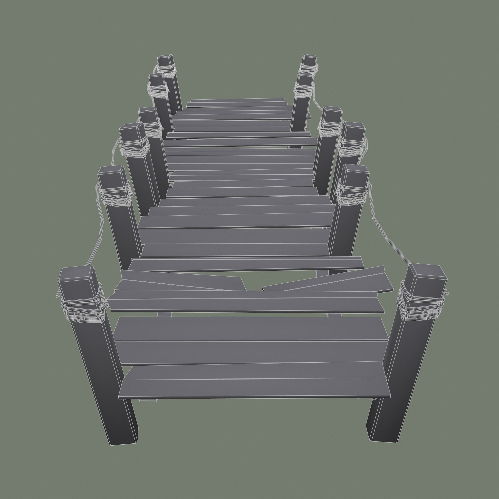 Wooden Straight Modular Dock 2 Piece Set Low-poly 3D model_21