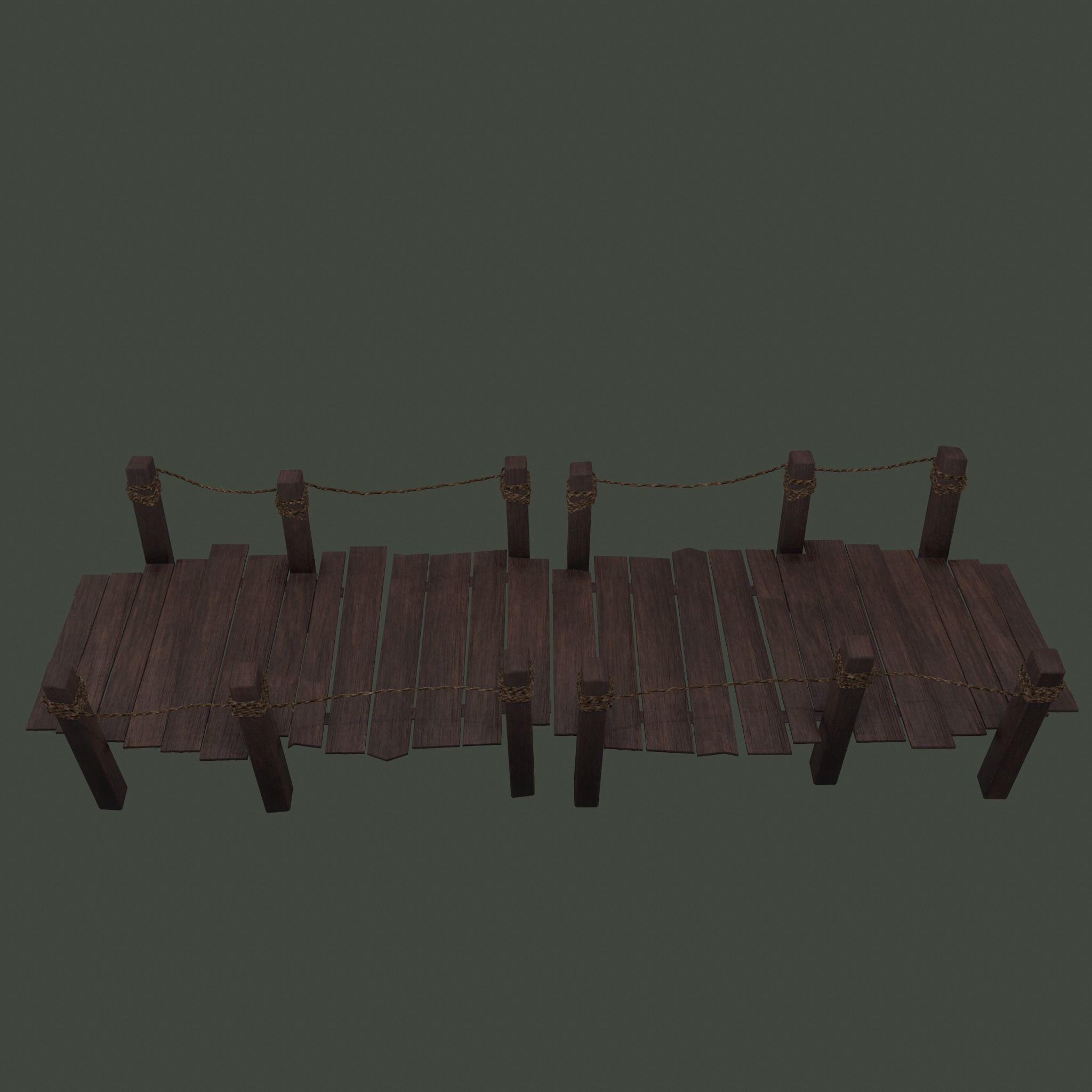 Wooden Straight Modular Dock 2 Piece Set Low-poly 3D model_10