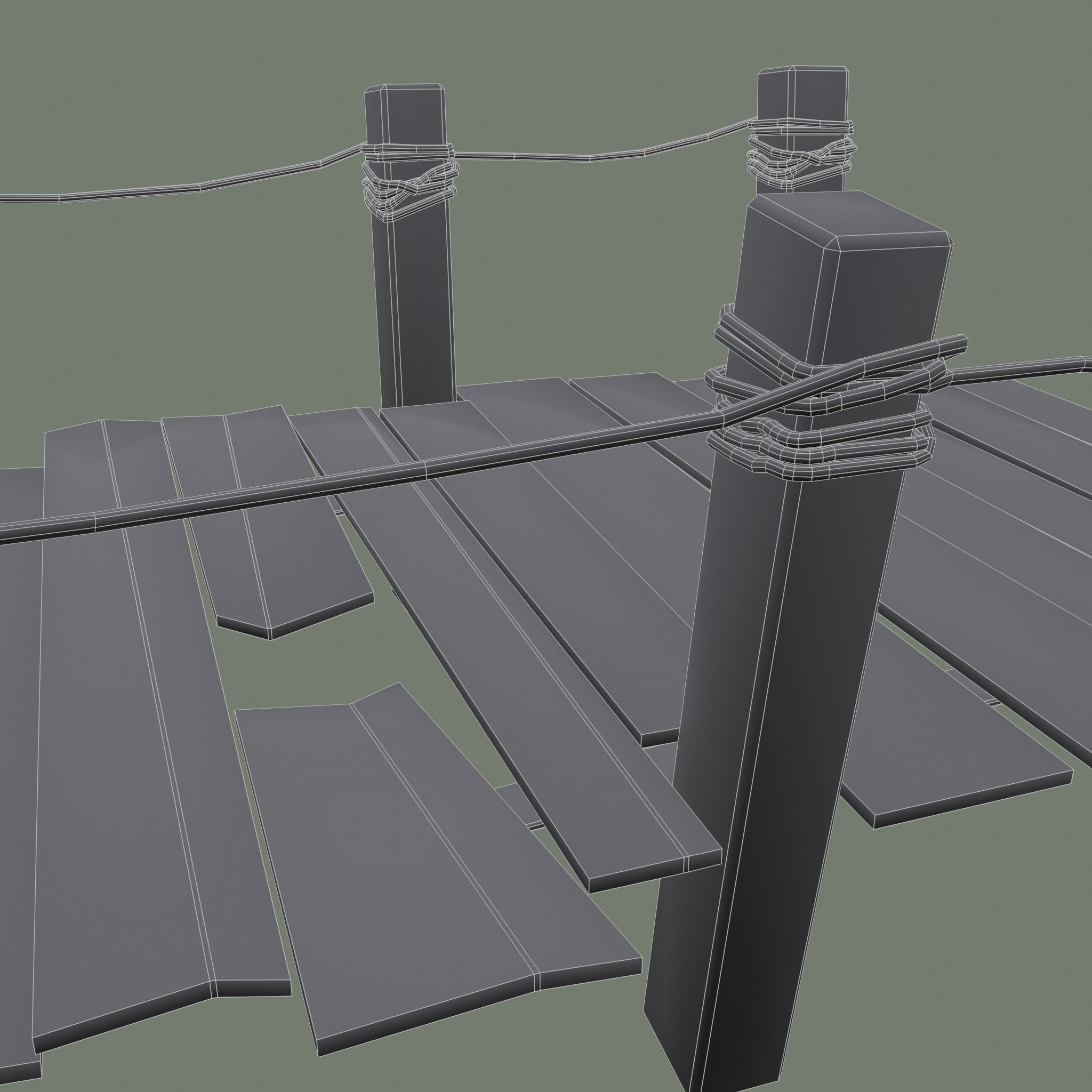 Wooden Straight Modular Dock 2 Piece Set Low-poly 3D model_24