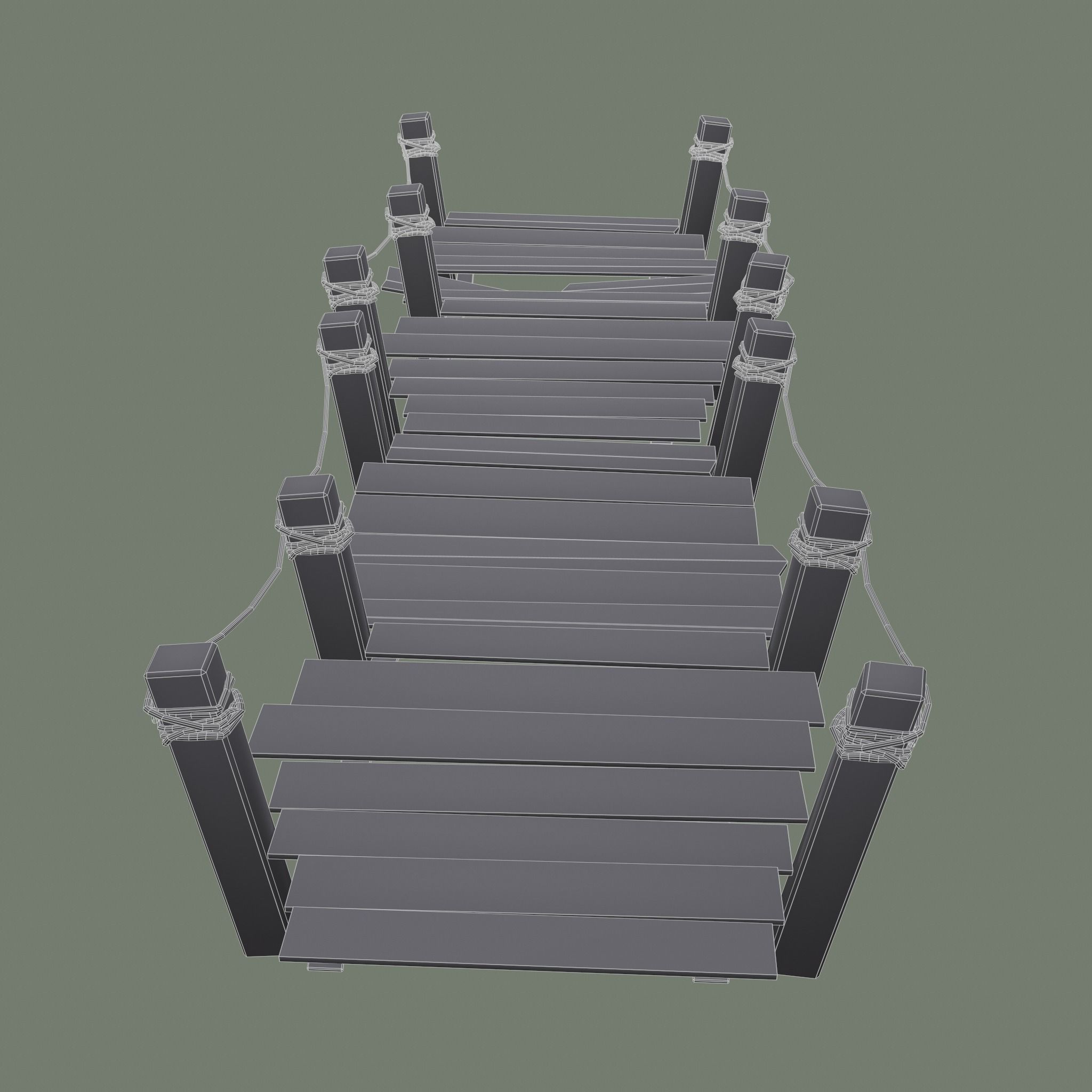 Wooden Straight Modular Dock 2 Piece Set Low-poly 3D model_20