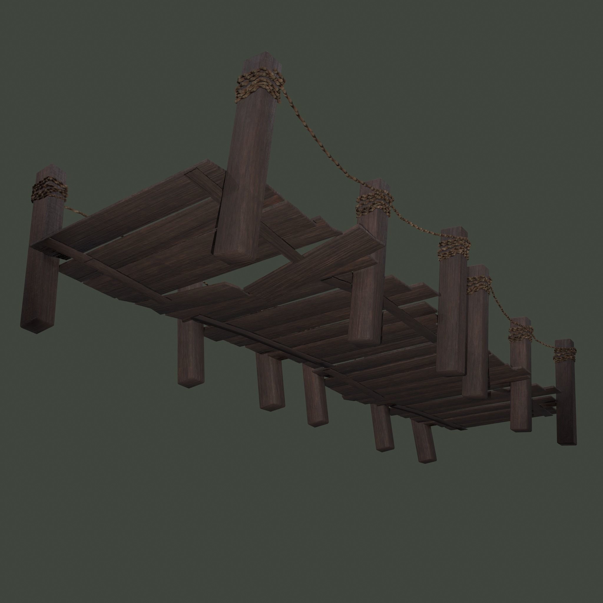 Wooden Straight Modular Dock 2 Piece Set Low-poly 3D model_8