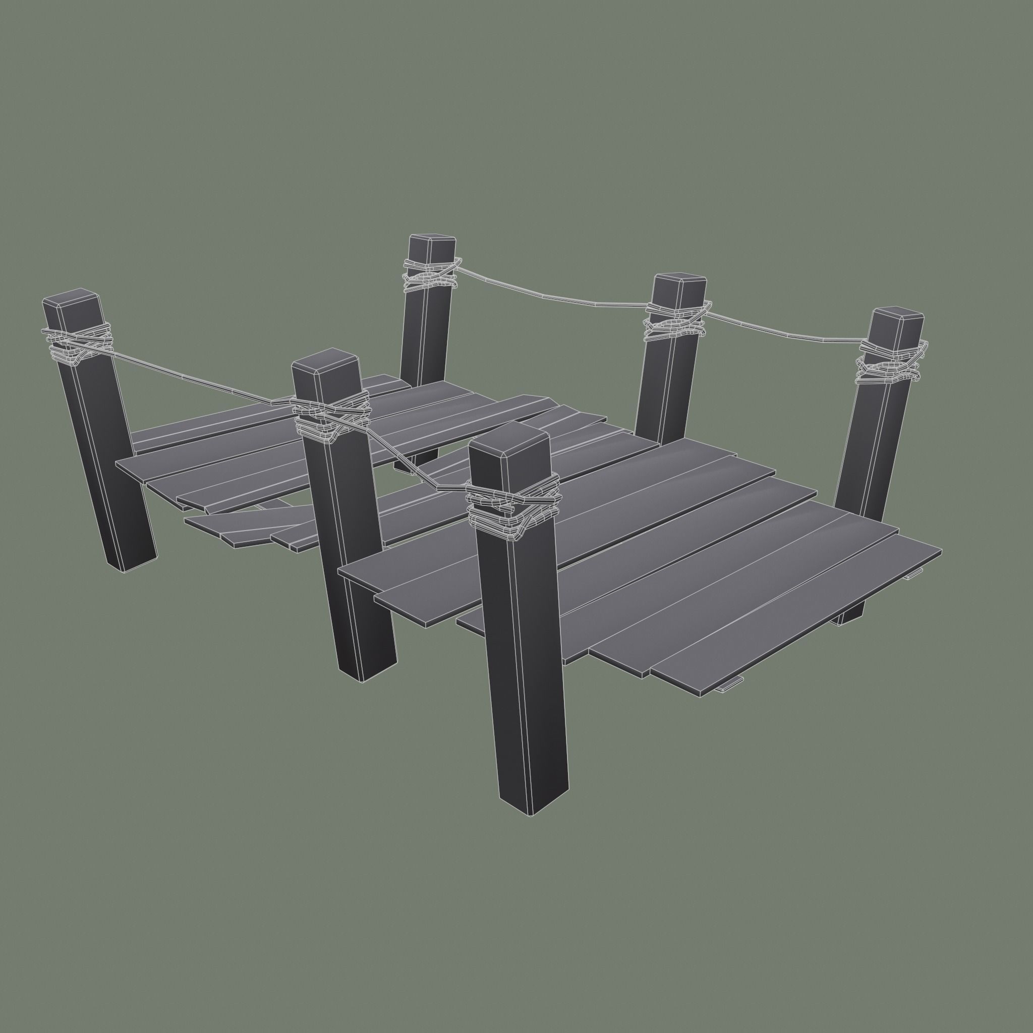 Wooden Straight Modular Dock 2 Piece Set Low-poly 3D model_26