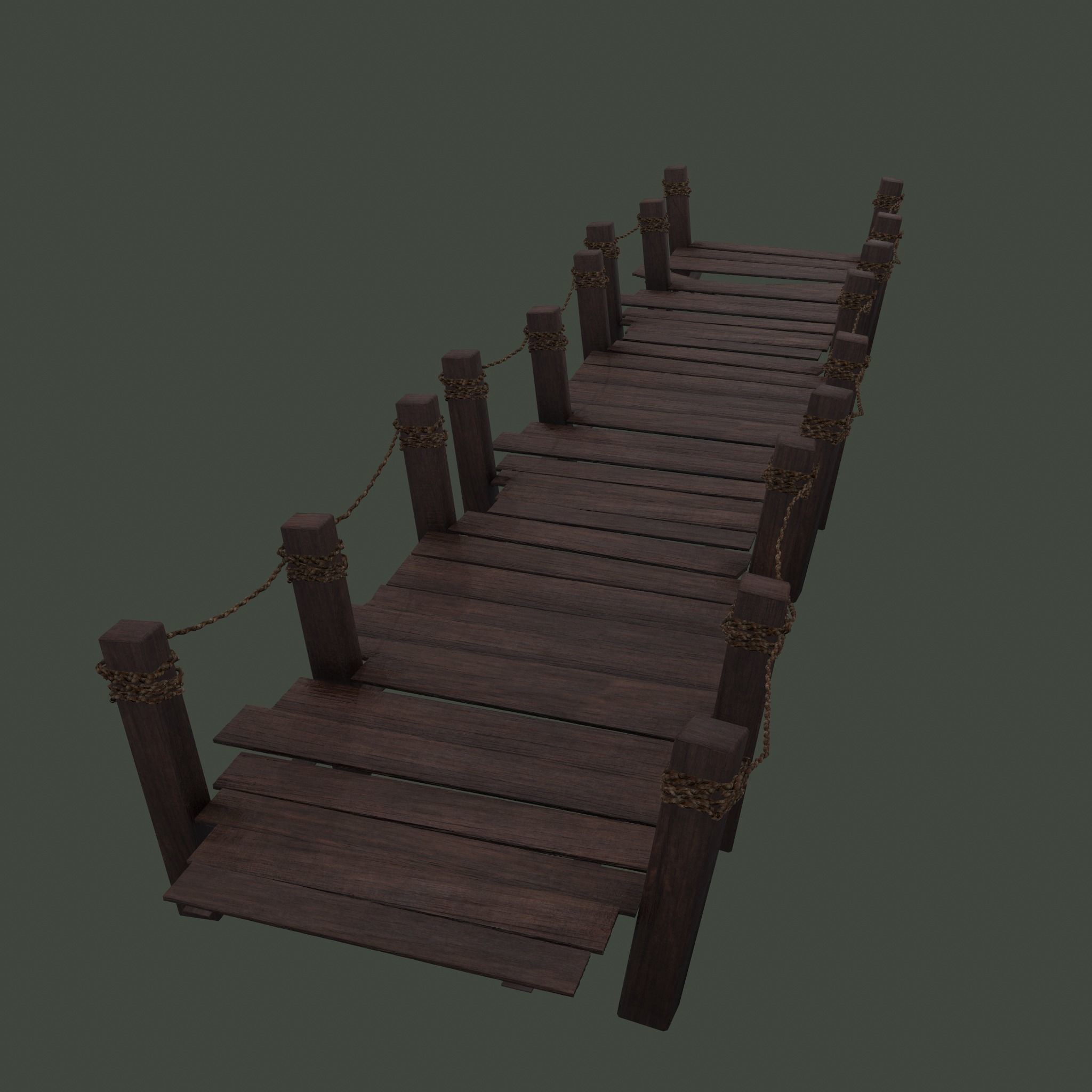 Wooden Straight Modular Dock 2 Piece Set Low-poly 3D model_13