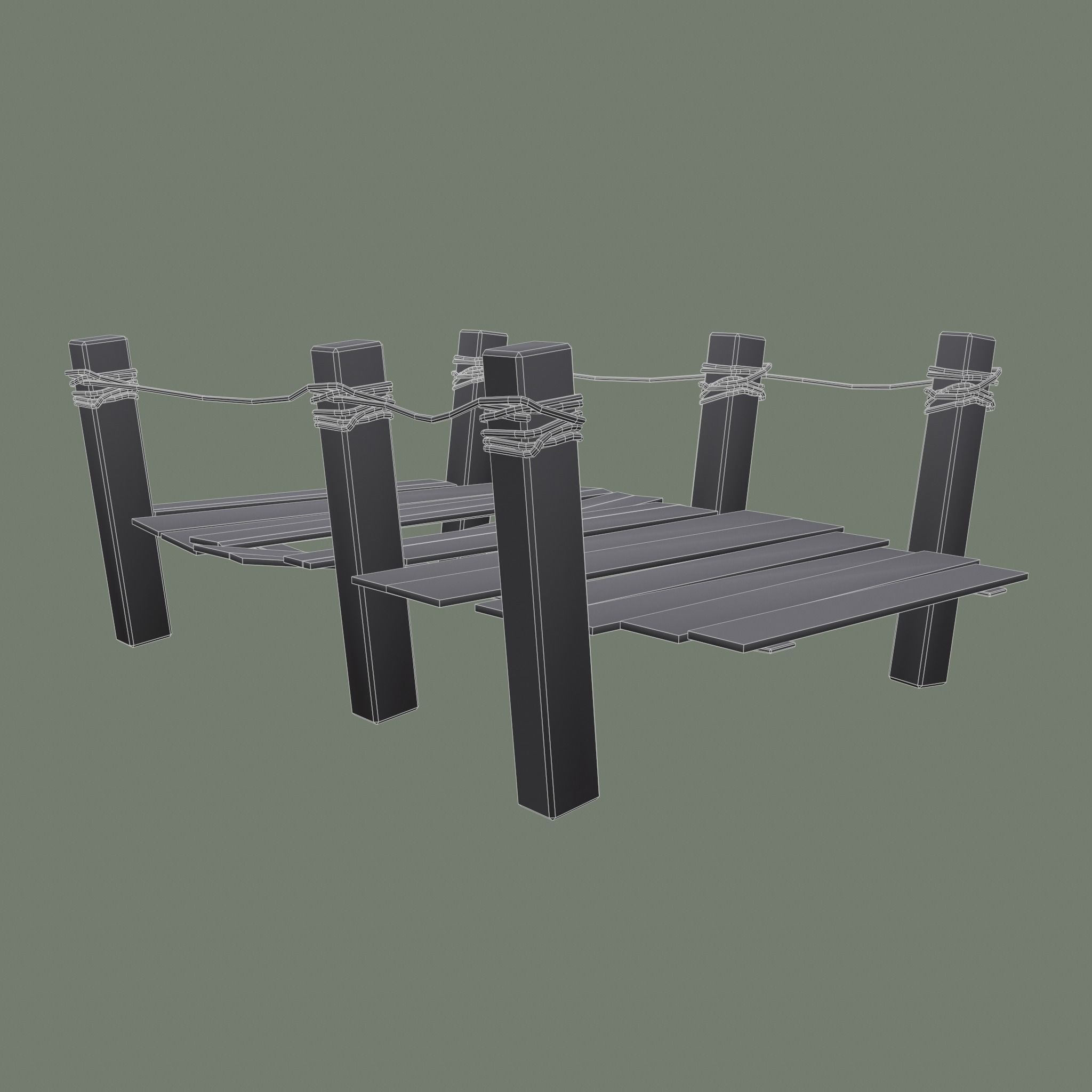Wooden Straight Modular Dock 2 Piece Set Low-poly 3D model_25