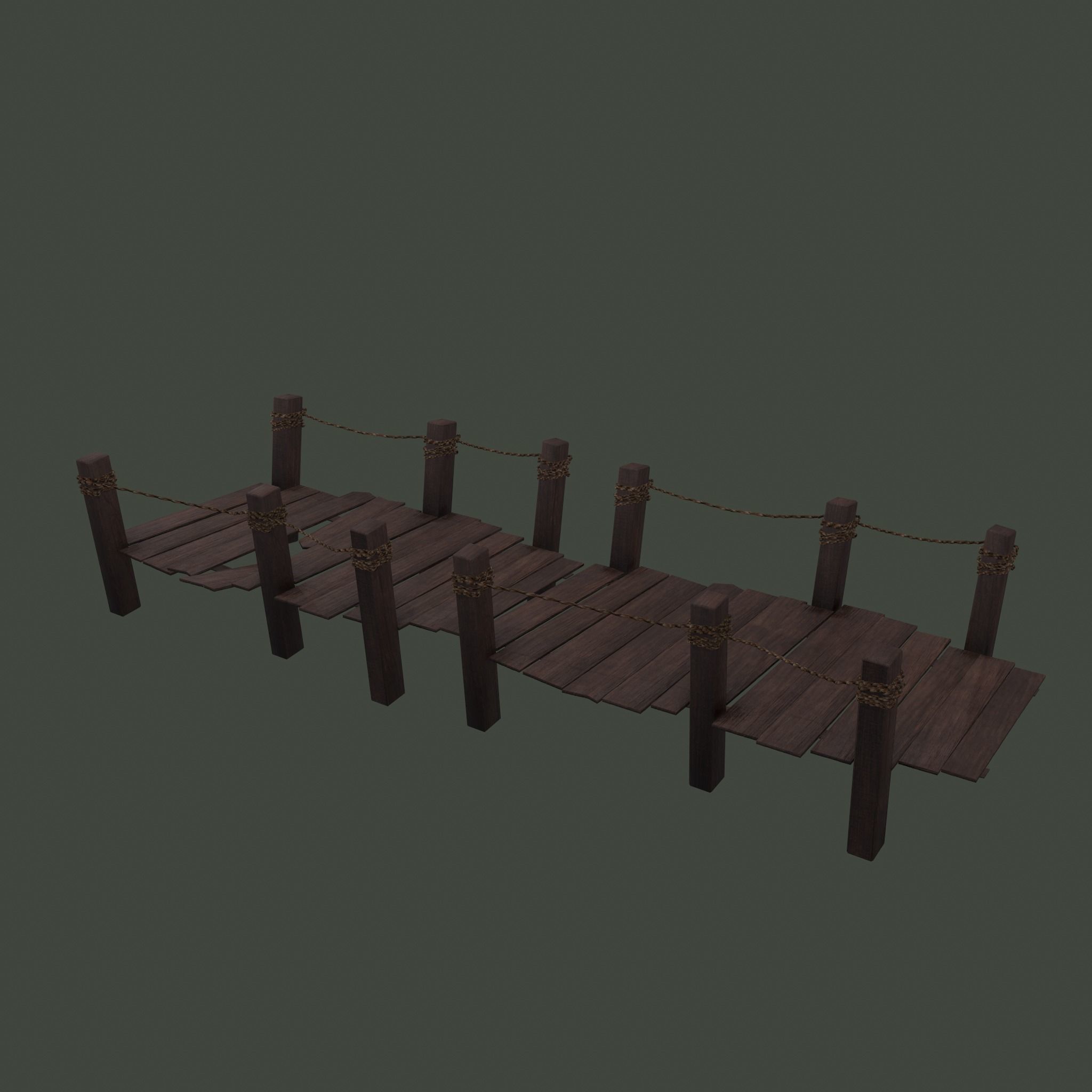 Wooden Straight Modular Dock 2 Piece Set Low-poly 3D model_12