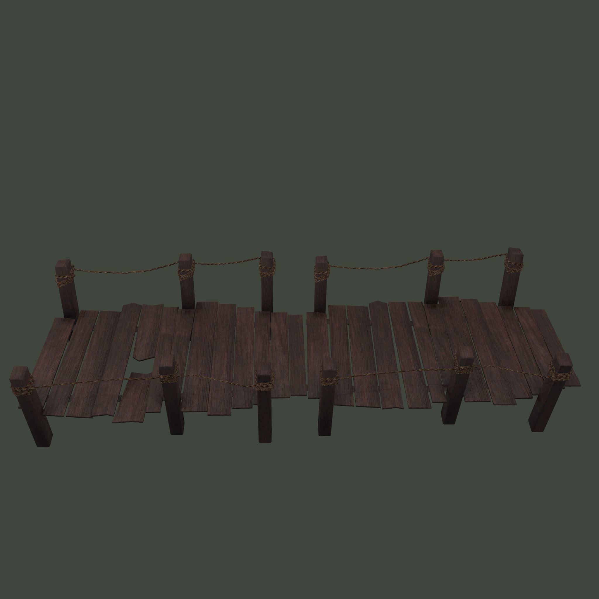 Wooden Straight Modular Dock 2 Piece Set Low-poly 3D model_9