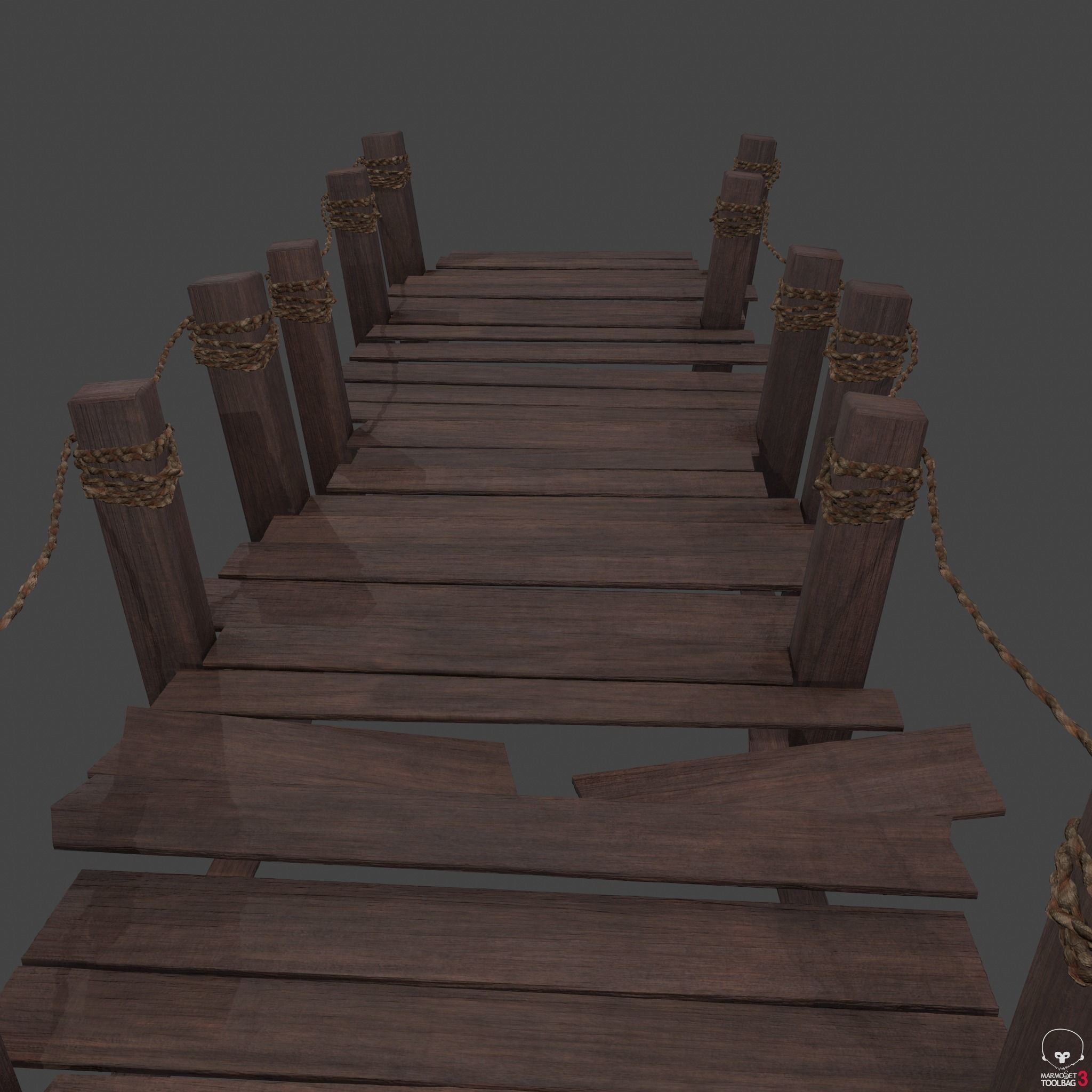 Wooden Straight Modular Dock 2 Piece Set Low-poly 3D model_18